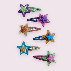 Colorful Glitter Star Hair Clips - Set of 6
